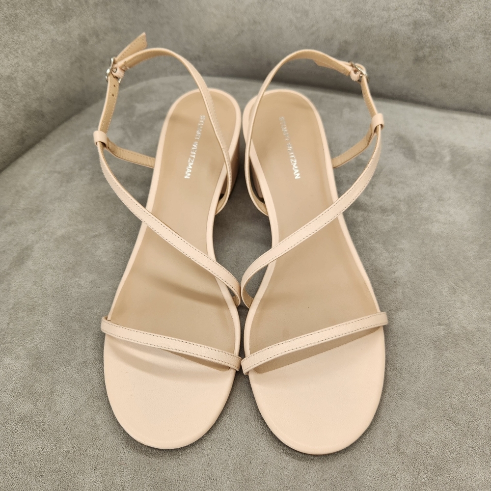 Stuart Weitzman Sandals 10 Nude Leather Aliza Strappy Wrap Sling Dainty New $495